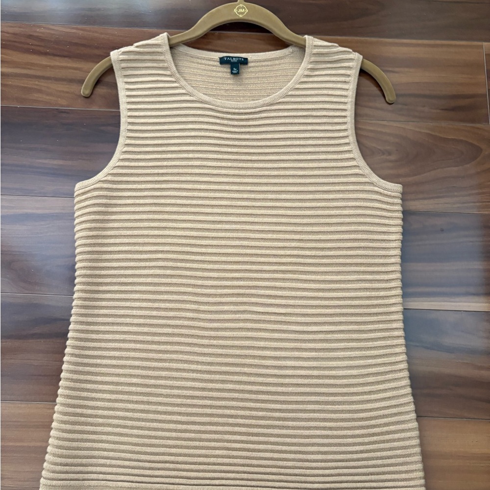 Talbots Cream and Tan Ribbed Sleeveless Tank Top